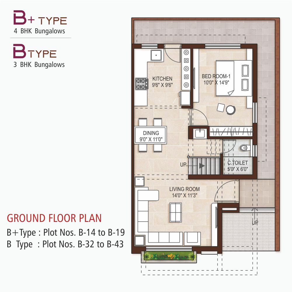 B+ Type (Plot No. B-14 to B-19) / B Type (Plot No. B-32 to B-43)