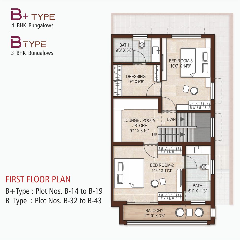 B+ Type (Plot No. B-14 to B-19) / B Type (Plot No. B-32 to B-43)